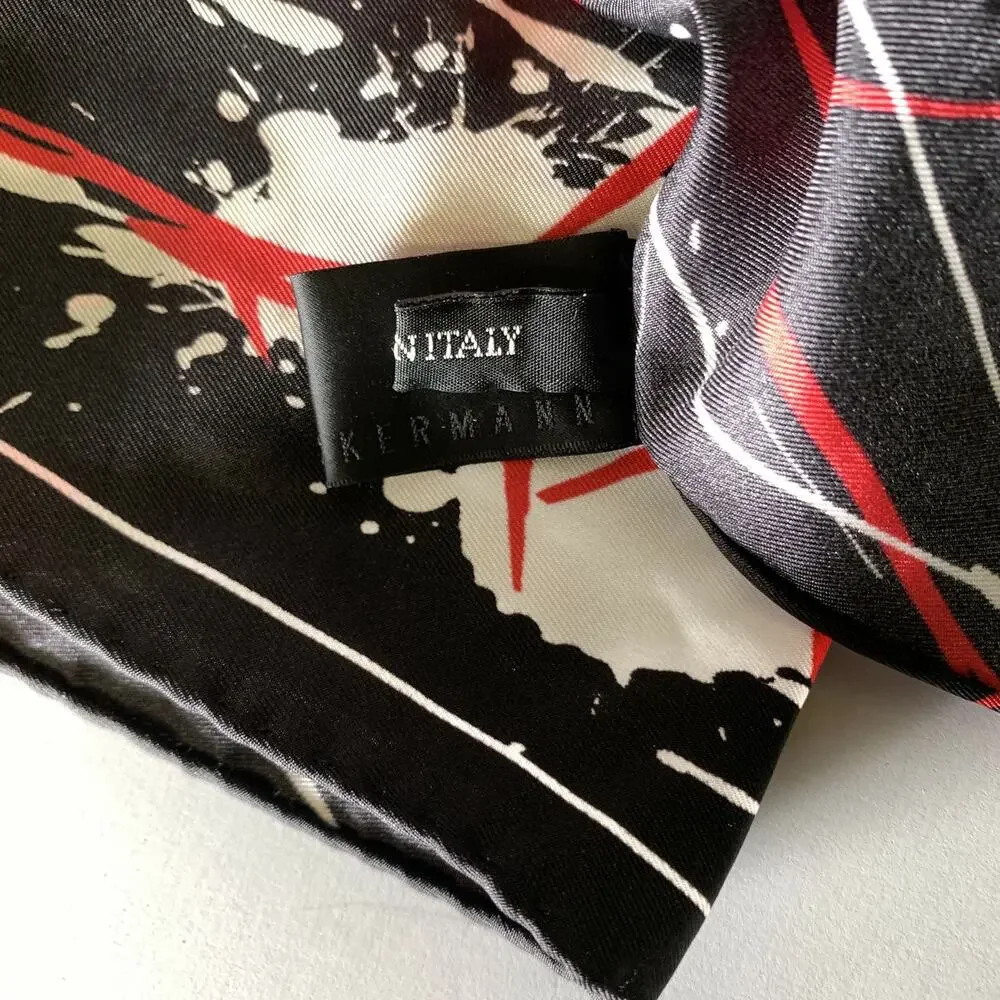 HAIDER ACKERMANN Black Red & White Splatter Silk Scarves